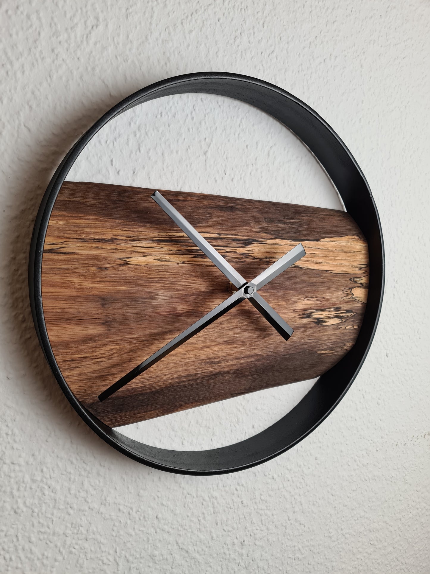 Wanduhr Rund 35cm | verwitterte  Eiche | Uhr aus Holz und Metall