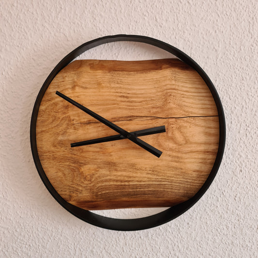 Wanduhr Eiche | Holz & Metall | Rund | Klein 35 cm